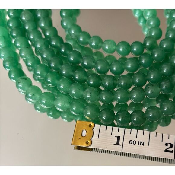 Vintage NATURAL 5 LINE RICH GREEN AQUAMARINE ROUND BEADS NECKLACE - Picture 5 of 6